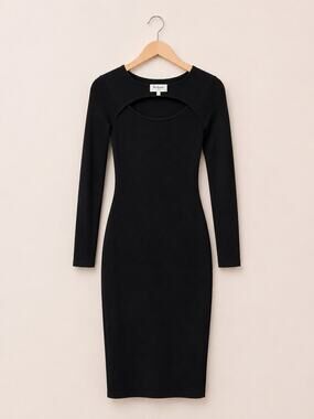 Bohme Black Fitted Bodycon Midi Dress Sz M Sexy Keyhole Minimalist Staple LBD